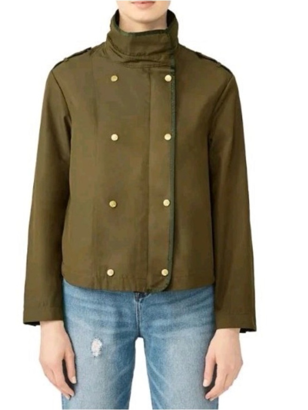 Scotch & Soda Women Green Military Boxy Jacket Button High Neck Size L